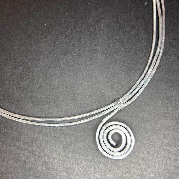 Hammered Stainless Steel Choker (bib) on Satin Cord - Picture 3 of 13